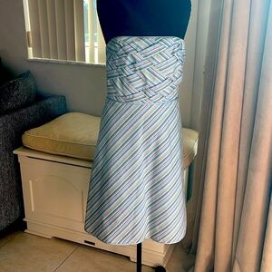 Kay Unger shirred stripped strapless dress